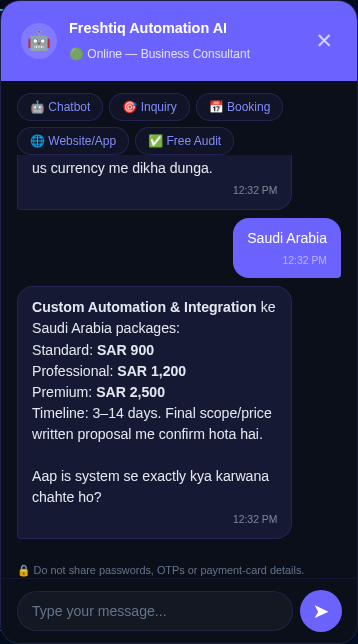 Freshtiq website AI assistant pricing and context QA